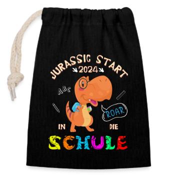 Inscriptions scolaires 2024 Dino écolier rentrée scolaire - Sac cadeau en coton avec cordon (14 x 20 cm) - noir - Devant