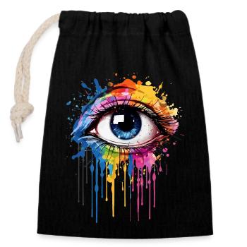 Expressive Rainbow Eye - Closable cotton gift bag (14x20cm) - black - Front