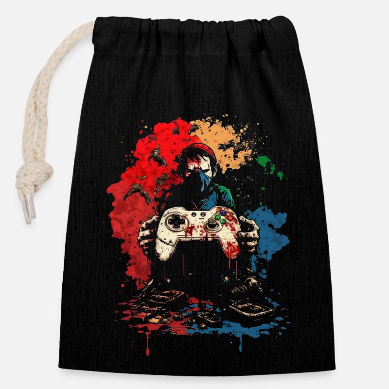 Gaming - Closable cotton gift bag (14x20cm) - black