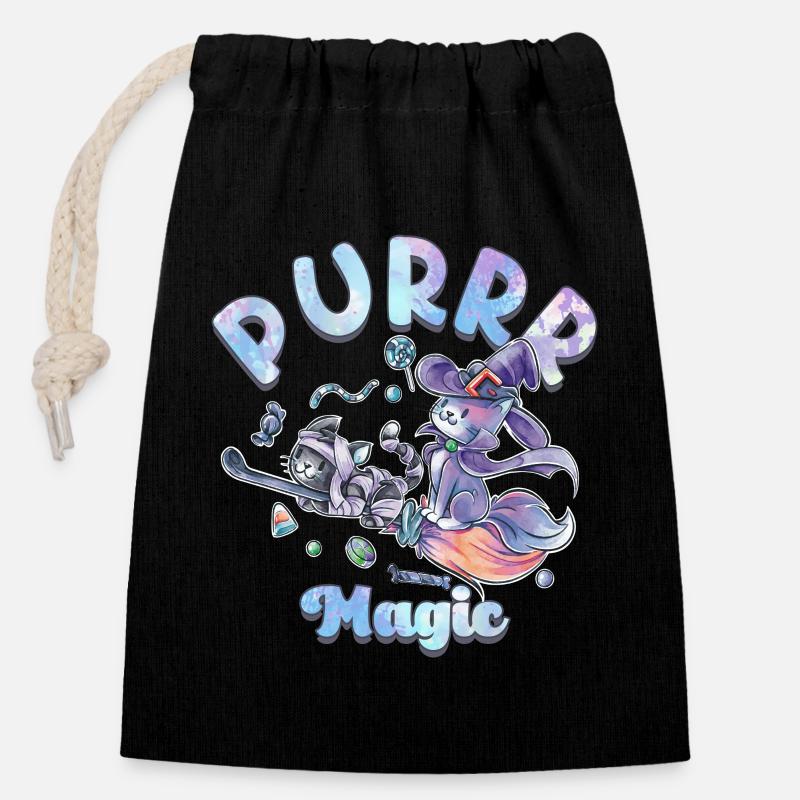 Halloween Purr Magic Funny Graphic - Closable cotton gift bag (14x20cm) - black