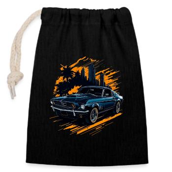 Voiture de sport classique - Sac cadeau en coton avec cordon (14 x 20 cm) - noir - Devant