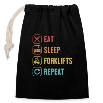 Eat Sleep Forklifts Repeat Teleskoplader - Verschließbarer Geschenkbeutel aus Baumwolle (14x20cm) - Schwarz - Vorne