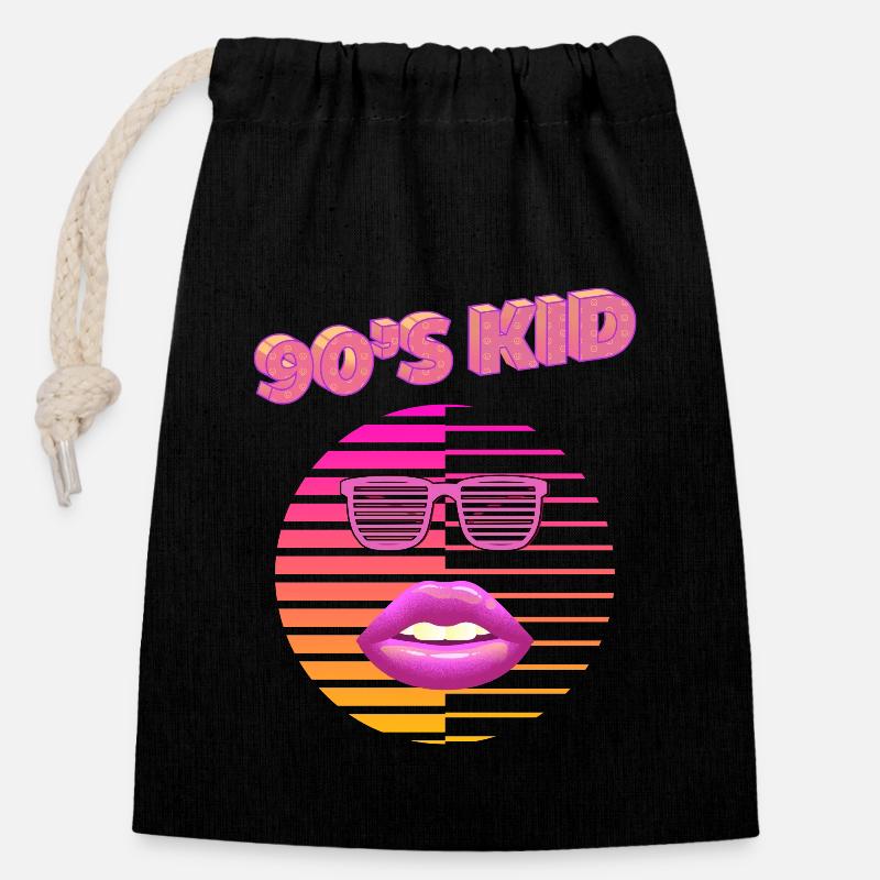 90´s KID - Verschließbarer Geschenkbeutel aus Baumwolle (14x20cm) - Schwarz
