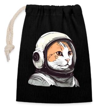 Funny Cat Astronaut - Closable cotton gift bag (14x20cm) - black - Front