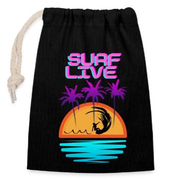 Surf Live - Verschließbarer Geschenkbeutel aus Baumwolle (14x20cm) - Schwarz - Vorne