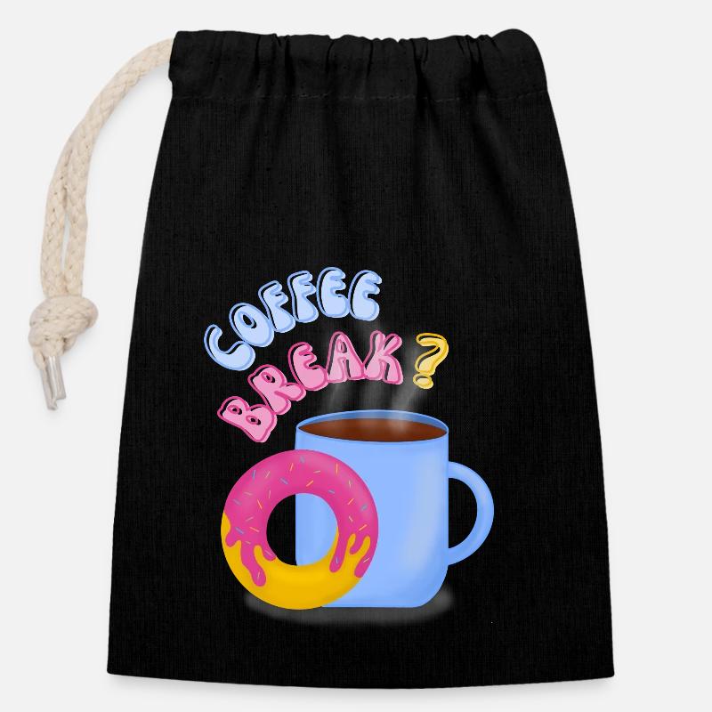 Coffee Break? - Closable cotton gift bag (14x20cm) - black