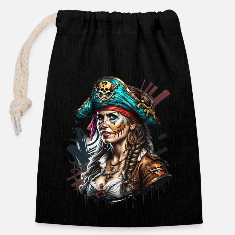 Piratinn - Closable cotton gift bag (14x20cm) - black