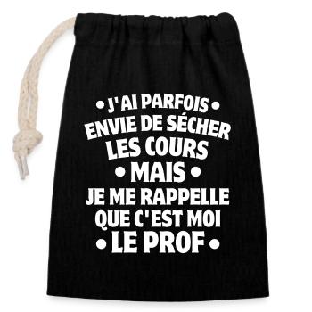 professeur, enseignant, je suis professeur - Sac cadeau en coton avec cordon (14 x 20 cm) - noir - Devant