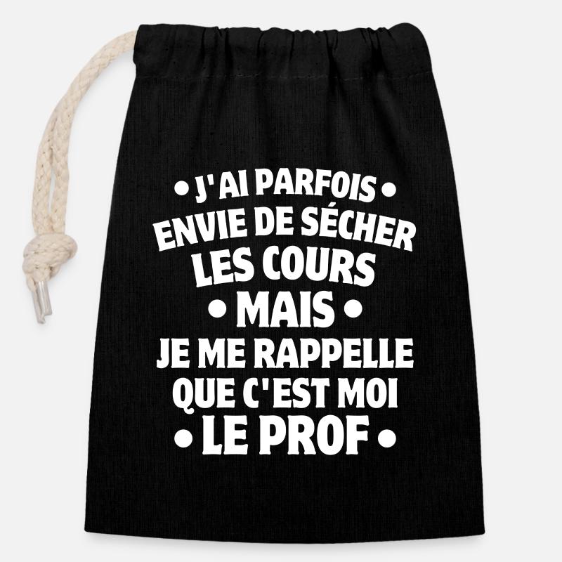 professeur, enseignant, je suis professeur - Sac cadeau en coton avec cordon (14 x 20 cm) - noir