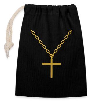 Chaîne croisée - Sac cadeau en coton avec cordon (14 x 20 cm) - noir - Devant