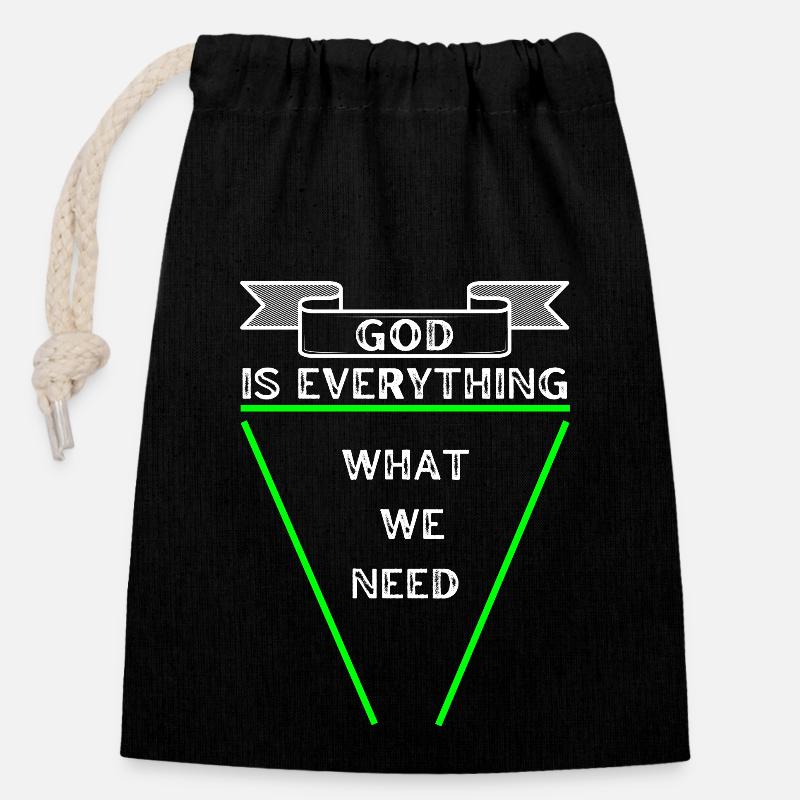 God is everthing green - Verschließbarer Geschenkbeutel aus Baumwolle (14x20cm) - Schwarz