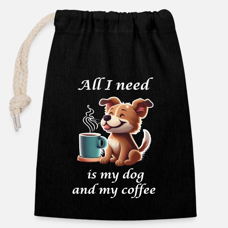 Cute dog with coffee mug - Closable cotton gift bag (14x20cm) - black