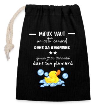 Un canard dans son bain - Sac cadeau en coton avec cordon (14 x 20 cm) - noir - Devant