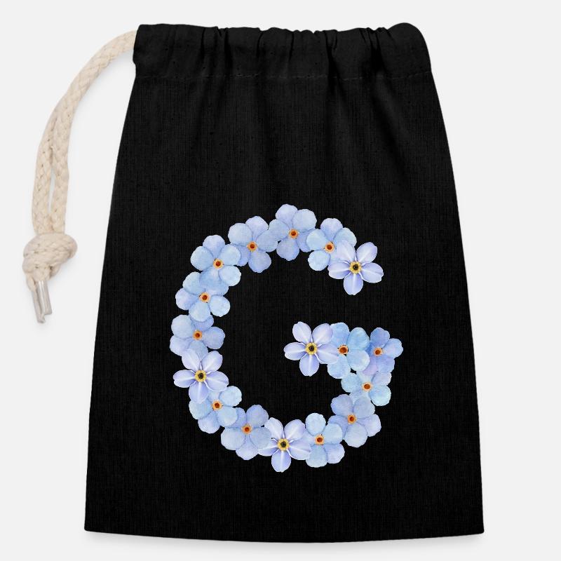 Letter G - Closable cotton gift bag (14x20cm) - black