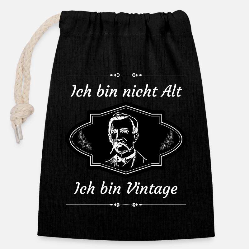 Black and White Illustration Old Fashioned Man - Verschließbarer Geschenkbeutel aus Baumwolle (14x20cm) - Schwarz