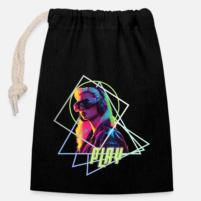 Jeu de synthé - Sac cadeau en coton avec cordon (14 x 20 cm) - noir