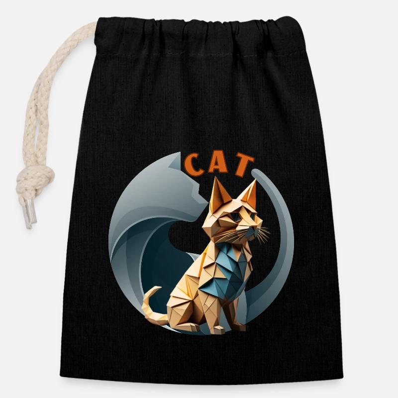 Origami Cat - Closable cotton gift bag (14x20cm) - black