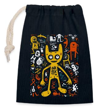 Street Art Whiskers: Halloween Graffiti Cat Tee - Closable cotton gift bag (14x20cm) - navy - Front