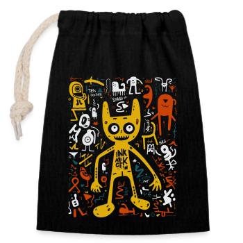 Street Art Whiskers: Halloween Graffiti Cat Tee - Sac cadeau en coton avec cordon (14 x 20 cm) - noir - Devant