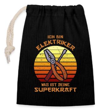 Superkraft Elektroinstallateur Elektroniker - Verschließbarer Geschenkbeutel aus Baumwolle (14x20cm) - Schwarz - Vorne