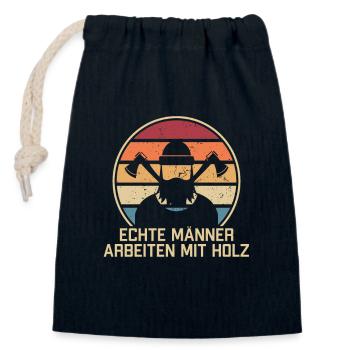 De vrais hommes travaillant avec un charpentier en bois Charpentier - Sac cadeau en coton avec cordon (14 x 20 cm) - bleu marine - Devant