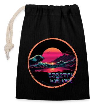 Digital Waves - Closable cotton gift bag (14x20cm) - black - Front
