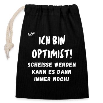 ich bin Optimist. - Verschließbarer Geschenkbeutel aus Baumwolle (14x20cm) - Schwarz - Vorne