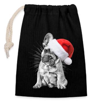 Bouledogue français Chien de Noël Chiens - Sac cadeau en coton avec cordon (14 x 20 cm) - noir - Devant