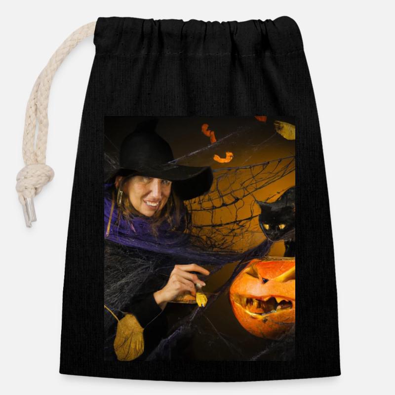 Halloween 2023 - Verschließbarer Geschenkbeutel aus Baumwolle (14x20cm) - Schwarz