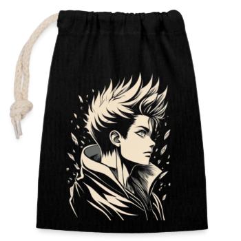Anime 1 - Sac cadeau en coton avec cordon (14 x 20 cm) - noir - Devant