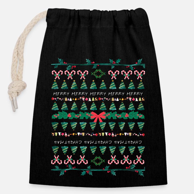 MERRY CHRISTMASS - Closable cotton gift bag (14x20cm) - black