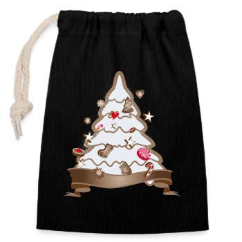 schöner Lebkuchen Christbaum für Weihnachten - Verschließbarer Geschenkbeutel aus Baumwolle (14x20cm) - Schwarz - Vorne