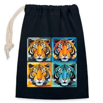 Tigre d’illusion d’optique : un op art et l’Art nouveau - Sac cadeau en coton avec cordon (14 x 20 cm) - bleu marine - Devant