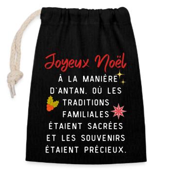 Joyeux Noël à la manière d antan - Sac cadeau en coton avec cordon (14 x 20 cm) - noir - Devant