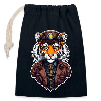 Steampunk Tiger - Closable cotton gift bag (14x20cm) - navy - Front
