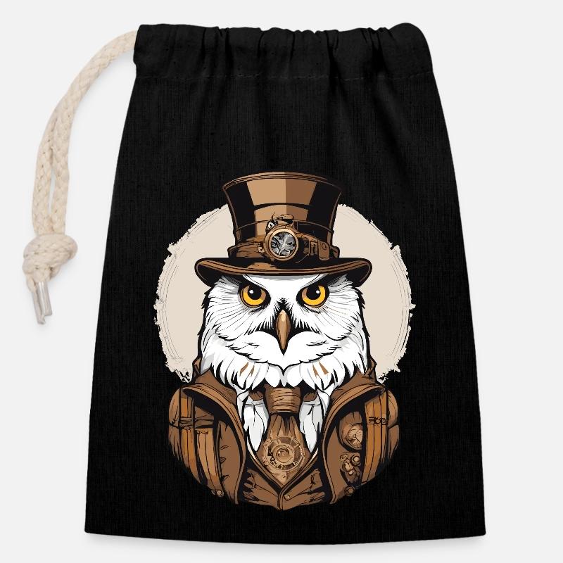 Schnee-Eule - Verschließbarer Geschenkbeutel aus Baumwolle (14x20cm) - Schwarz