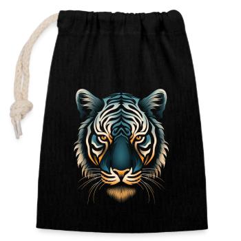 Captivant Op Art Tiger en bleu et ocre - Sac cadeau en coton avec cordon (14 x 20 cm) - noir - Devant