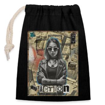 Cinéaste Blogueur Journaliste - Sac cadeau en coton avec cordon (14 x 20 cm) - noir - Devant