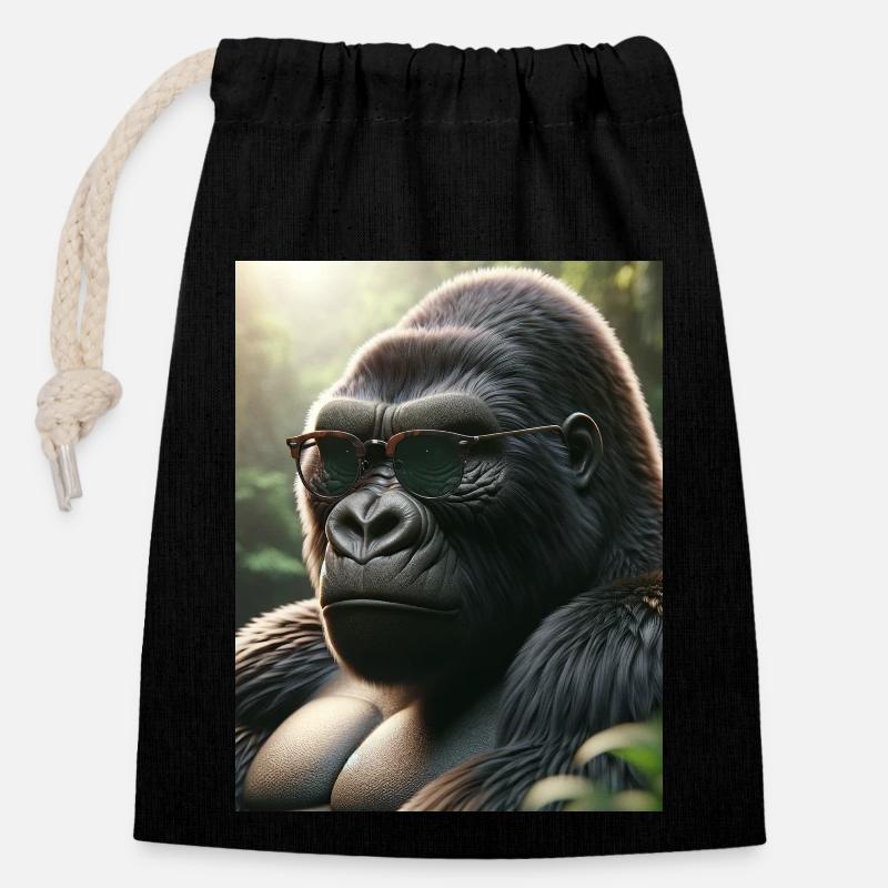 Gorilla mit Sonnenbrille - Verschließbarer Geschenkbeutel aus Baumwolle (14x20cm) - Schwarz