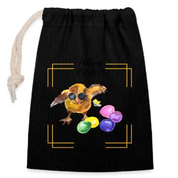 Joyeuses Pâques - Sac cadeau en coton avec cordon (14 x 20 cm) - noir - Devant