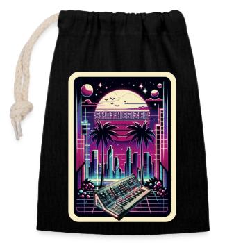 Synthesizer Neon Skyline - Verschließbarer Geschenkbeutel aus Baumwolle (14x20cm) - Schwarz - Vorne