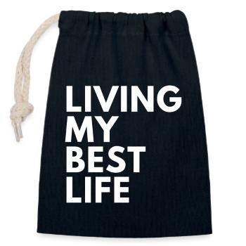 Vivre ma meilleure vie Positive Vibes Typographie Art - Sac cadeau en coton avec cordon (14 x 20 cm) - bleu marine - Devant