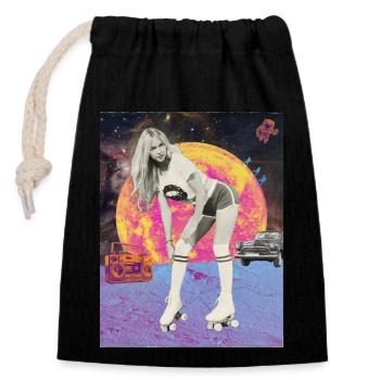 Moon Roller Retro Poster - Sac cadeau en coton avec cordon (14 x 20 cm) - noir - Devant
