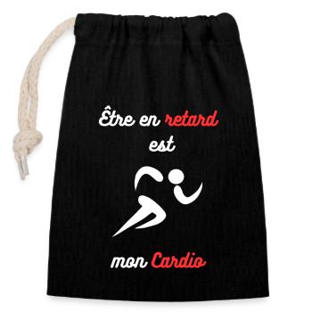 Être en retard est mon cardio : Cardio Humour - Sac cadeau en coton avec cordon (14 x 20 cm) - noir - Devant