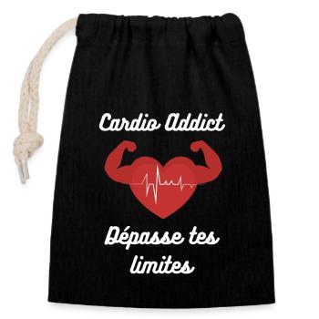 Cardio Addict : Dépasse tes limites - Sac cadeau en coton avec cordon (14 x 20 cm) - noir - Devant