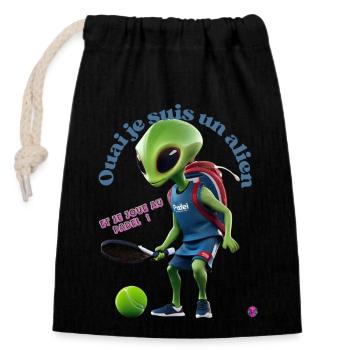 Joueur de padel - Sac cadeau en coton avec cordon (14 x 20 cm) - noir - Devant