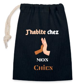 J'habite chez mon Chien = Dans ça niche - Sac cadeau en coton avec cordon (14 x 20 cm) - bleu marine - Devant