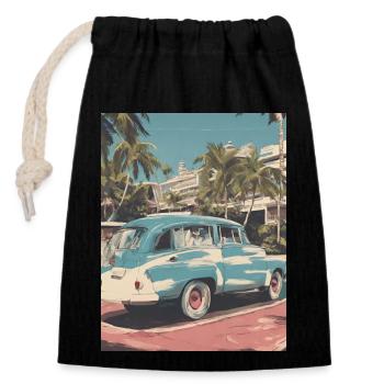 Voiture en vacances - Sac cadeau en coton avec cordon (14 x 20 cm) - noir - Devant