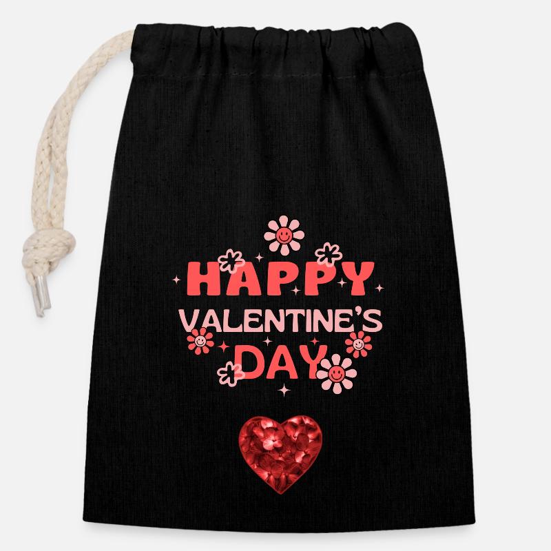 Saint valentin Valentine's day - Sac cadeau en coton avec cordon (14 x 20 cm) - noir