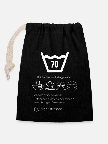 Conseils pour se faire dorloter à l’occasion du 70e anniversaire - Sac cadeau en coton avec cordon (14 x 20 cm) - noir